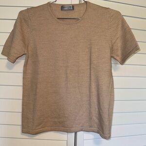 Vintage Sutton Studio wool oatmeal short sleeve sweater. Size petite small.